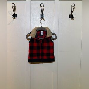 Carter's Red & Black Checkered Flannel Vest With Faux Fur Size 18 Months